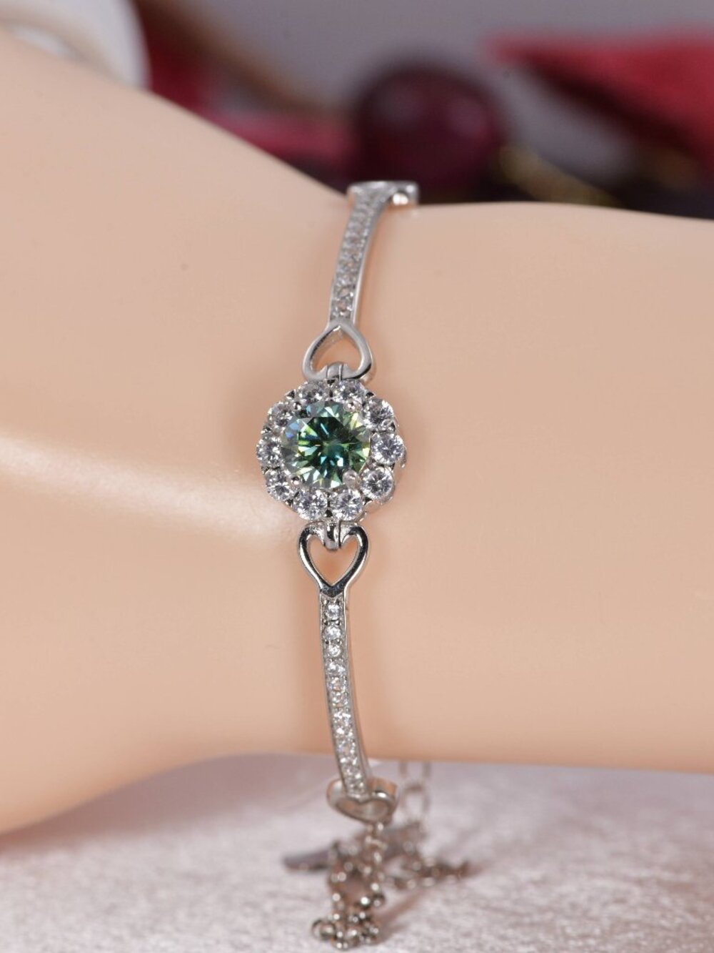 1ct Blue Green Moissanite Bangle Bracelet 925 Sterling NWT 7"